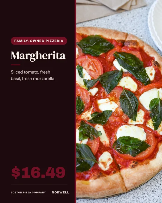 Daily special card, made for Boston Pizza