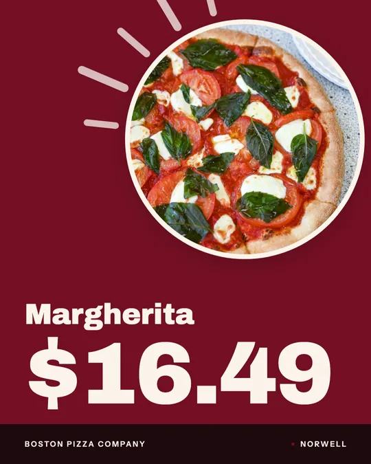 Price card, made for Boston Pizza